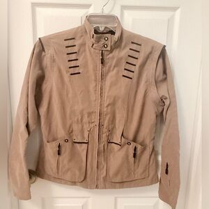 Jamie Sadock Tan Utility Jacket W/ Black Accents Zip Off Sleeves Vest Sz M RARE